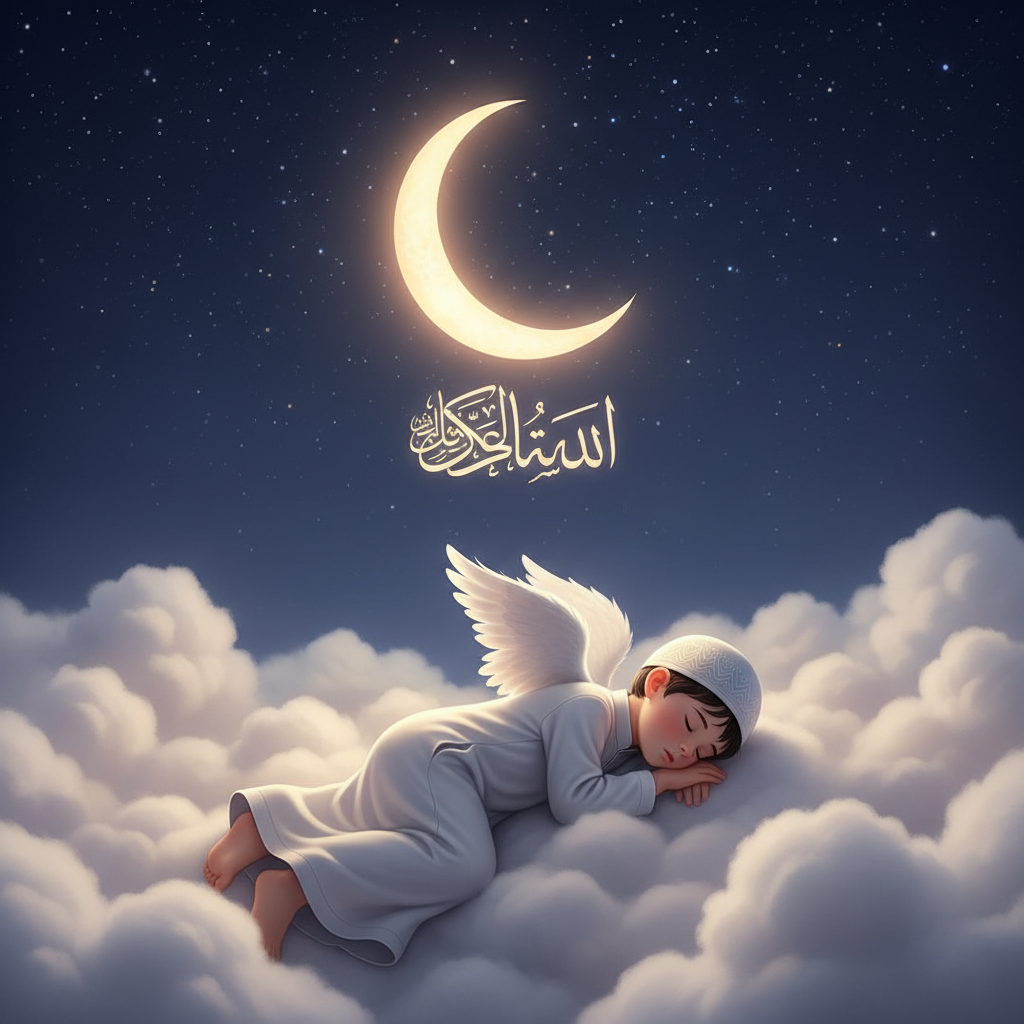 A peaceful Islamic-themed digital illustration of 