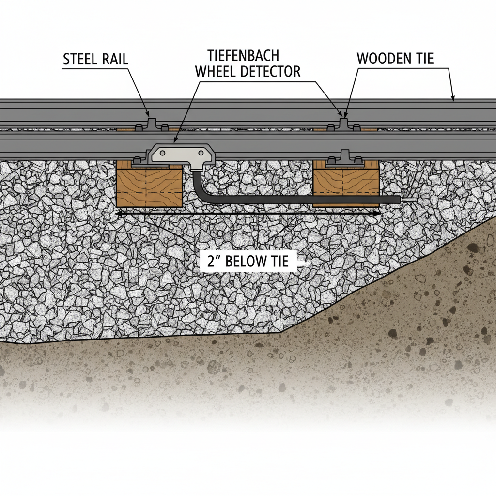 section view of a railroad track, including rails,