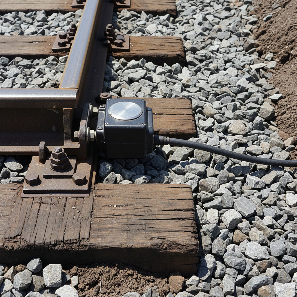 Section view of a railroad track, showing only one