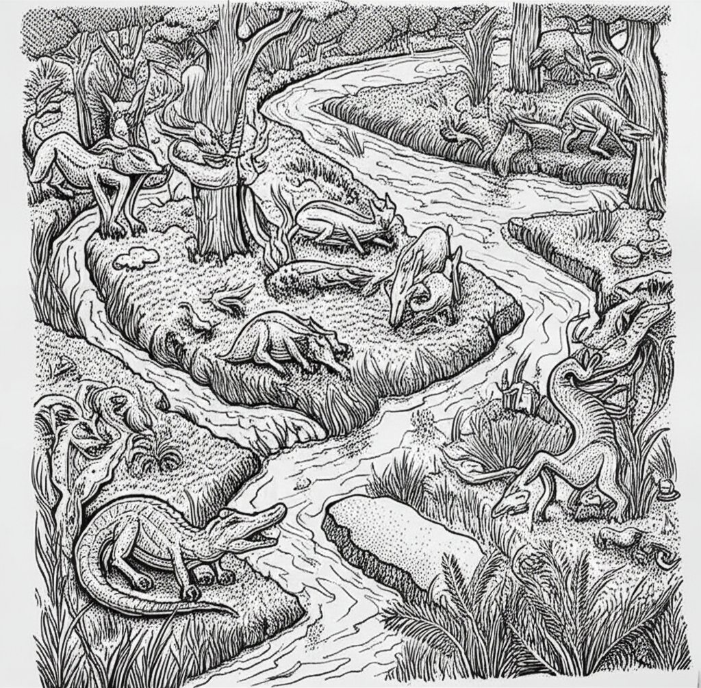 draw animal characters melt into landacape or into