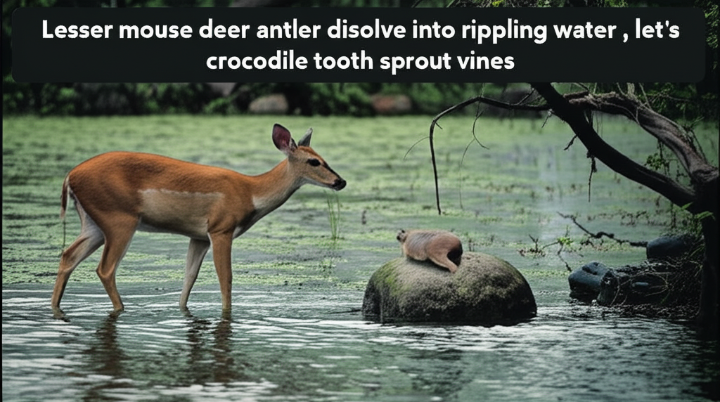 Lesser mouse deer antler disolve into rippling wat