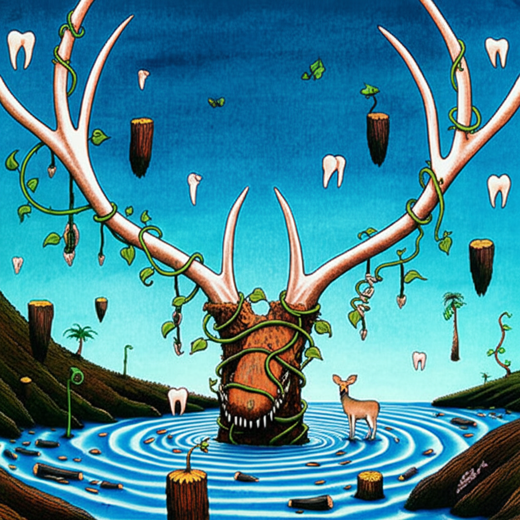 draw leeser mouse deer antler disolve into ripplin