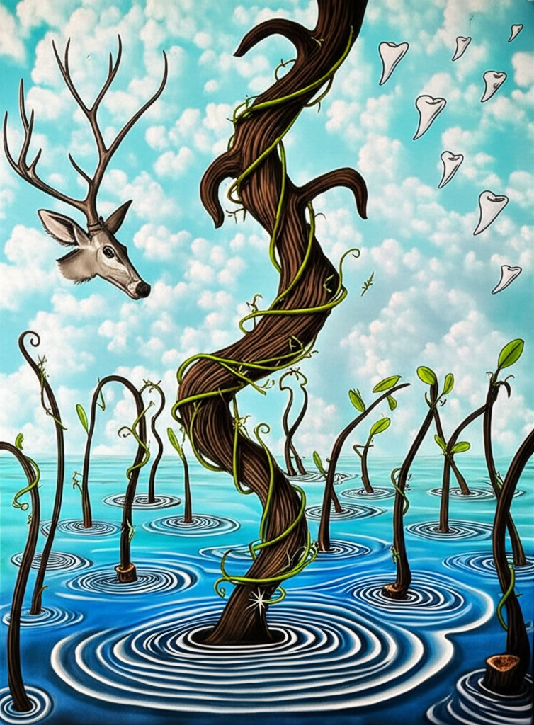 draw leeser mouse deer antler disolve into ripplin