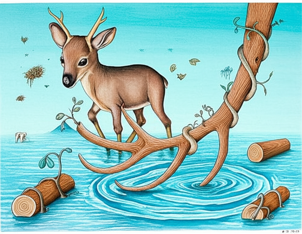 draw leeser mouse deer antler disolve into ripplin
