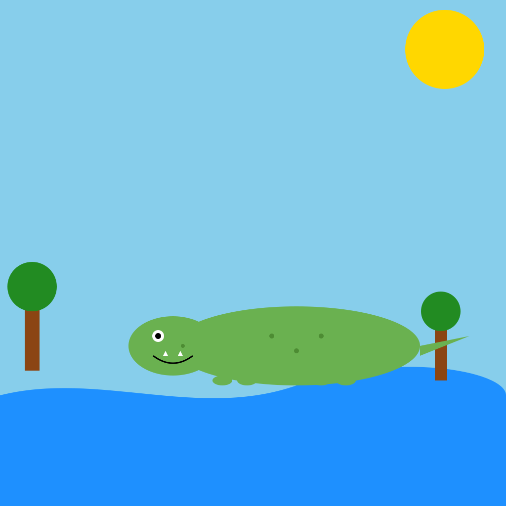 Cheerful Crocodile Adventure - A playful crocodile splashes by a sunny ...
