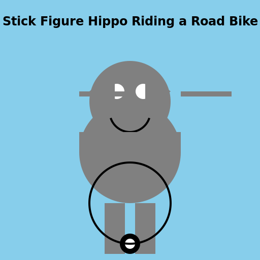 Stick Figure Hippo Riding a Road Bike - DrawGPT