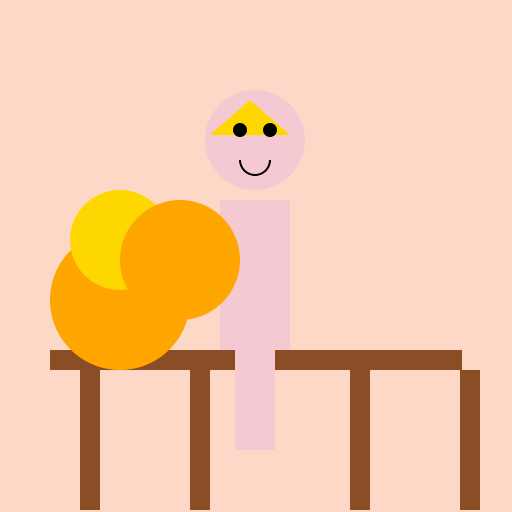 Pretty young girl sitting at the kitchen table with a bowl of peaches - DrawGPT