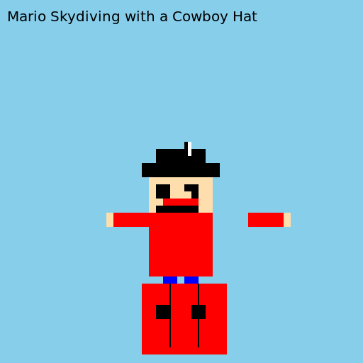 Mario Skydiving with a Cowboy Hat - DrawGPT