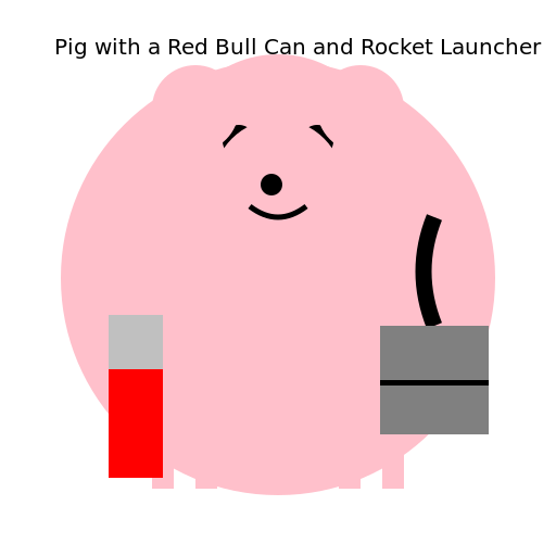 Pig with a Red Bull Can and Rocket Launcher - DrawGPT