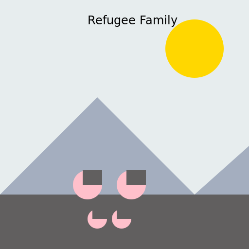Family of Four Refugees Traveling - DrawGPT