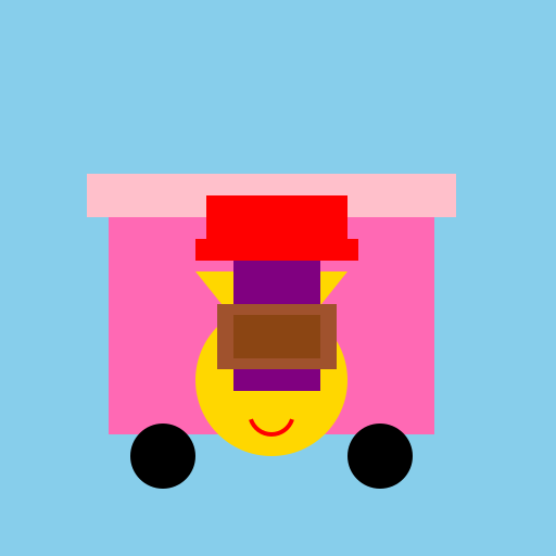 Cat in a hat drinking wine from a coffee mug inside an ice cream truck - DrawGPT