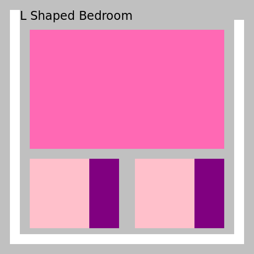 L shaped bedroom with 2 queen beds and 2 3-door wardrobes - DrawGPT
