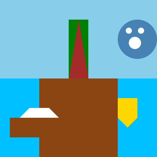 Desert Island with Palm Tree, Treasure Chest, Boat, and Whale in the Sea - DrawGPT