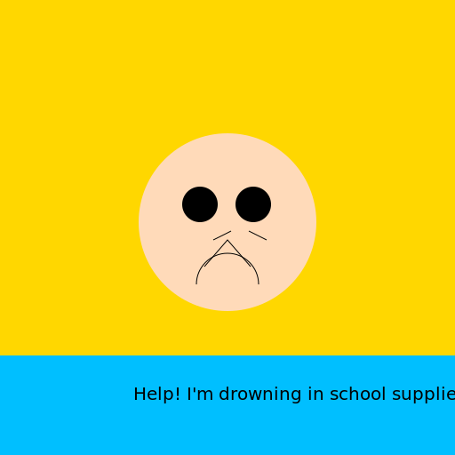 Middle Aged Blonde in an Ocean of School Supplies - DrawGPT