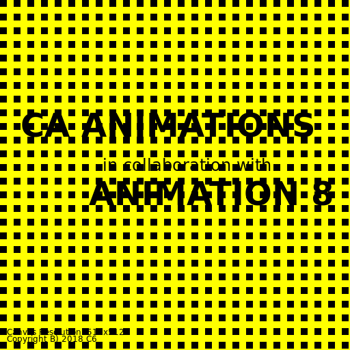 CA ANIMATIONS in collaboration with ANIMATION 8 logo on yellow background with pattern - DrawGPT