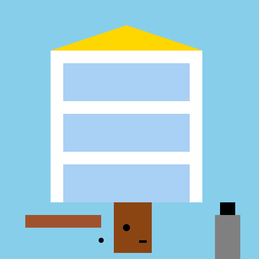 The Back of a School with a Bench and Garbage Can - DrawGPT