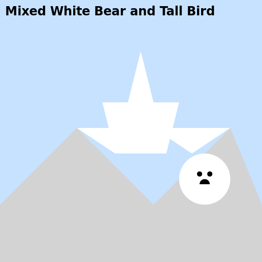 Tall Bird and White Bear in the Mountains - DrawGPT