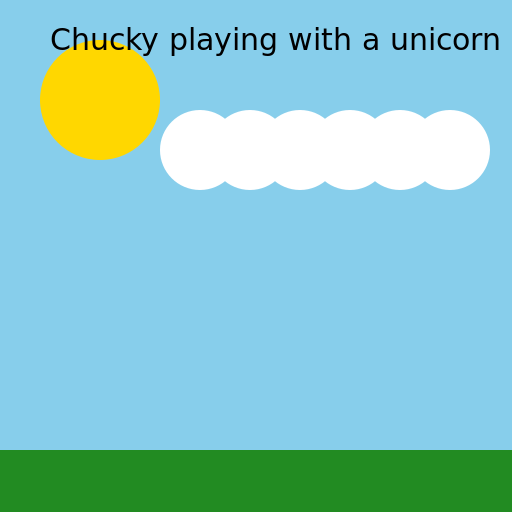 Chucky playing with a unicorn - DrawGPT