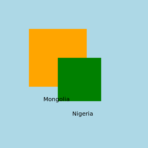 Size Rank of Mongolia and Nigeria - DrawGPT