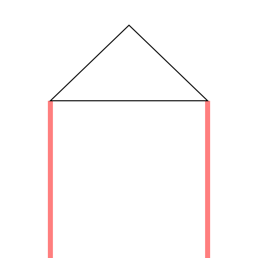 Glowing Red Pillars Under a House Wireframe - DrawGPT