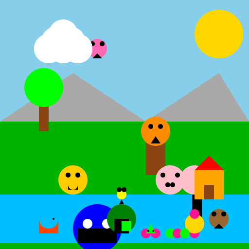 Cartoon Mother Earth with Animals, Humans, Water, and Mountains - DrawGPT