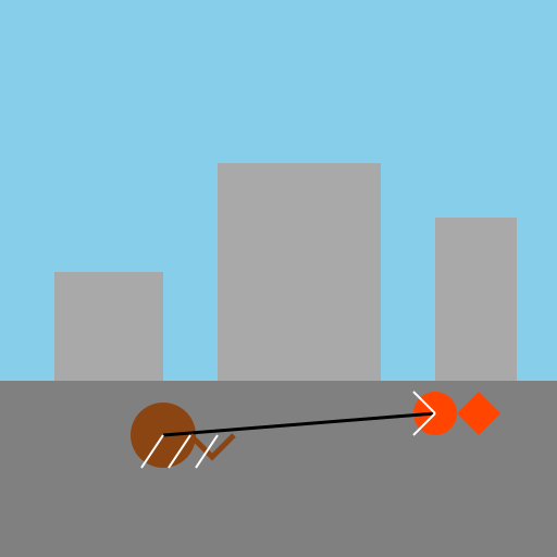 A dog chasing a Fox in the city - DrawGPT