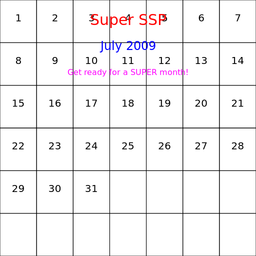 Super SSP Calendar - July 2009 - DrawGPT
