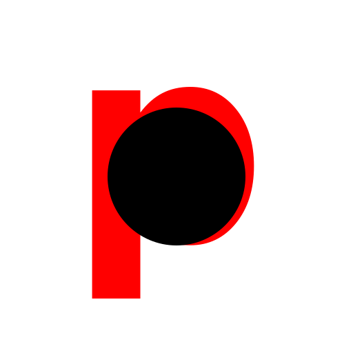 Red lowercase letter p with a black circle in the middle - DrawGPT