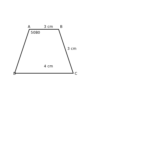 Trapezium ABCD with ∠A=50°, AD=3 cm, BC=3 cm, DC=4 cm - DrawGPT Trapezium ABCD with ∠A=50°, AD=3 cm, BC=3 cm, DC=4 cm - DrawGPT