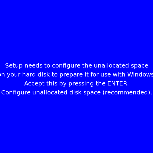 Setup needs to configure the unallocated space on your hard disk to prepare it for use with Windows. - DrawGPT