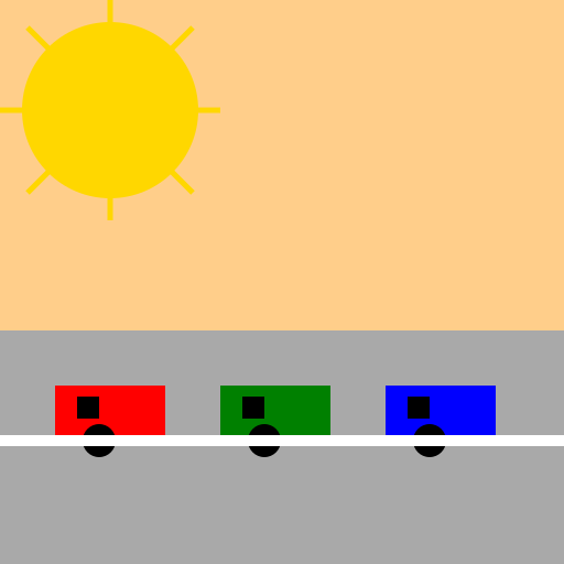 Sunset Road with Cars Drawing - DrawGPT