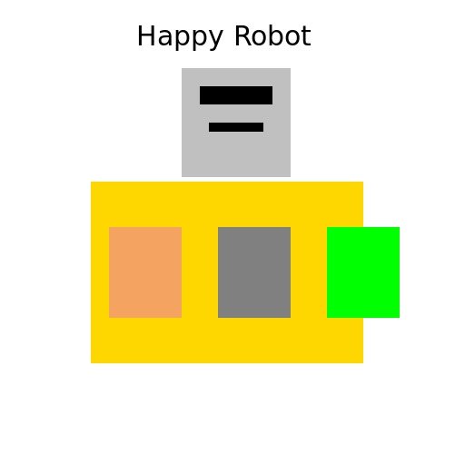 Happy Robot with 3 trash cans - one made of paper and cardboard, one regular trash can, and one recycling bin - DrawGPT