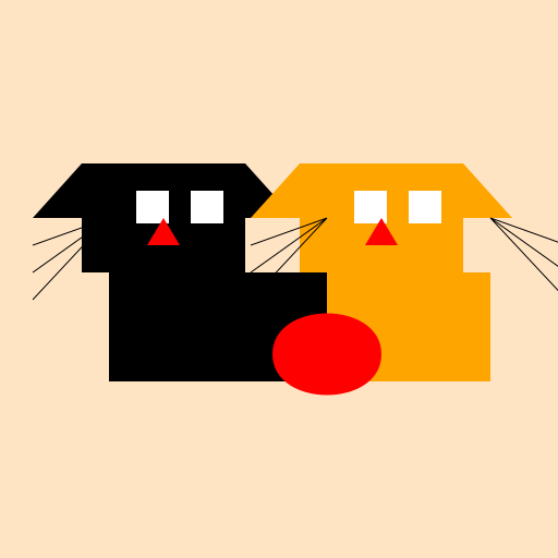Cartoon Black Cat and Orange Cat in Love - DrawGPT