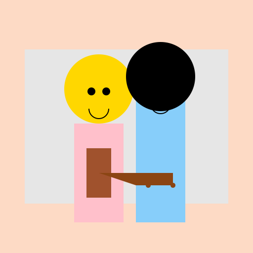 Girl Holding Iced Coffee, Coffee Spilling on Boy in Cafe - DrawGPT