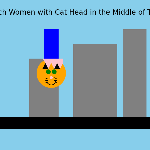 Czech Women with Cat Head in the Middle of Town - DrawGPT
