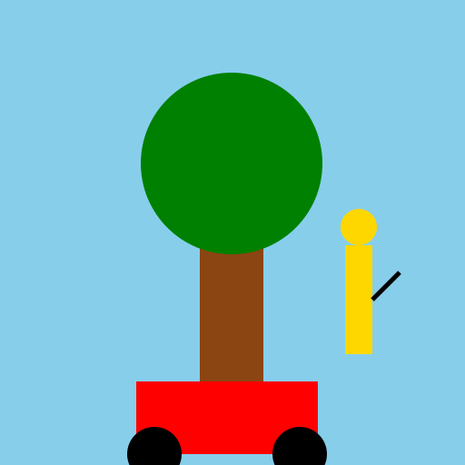 Man Cutting a Tree Down on a Mustang Car - DrawGPT