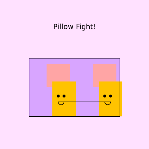 Two Friends Having a Pillow Fight in Bed - DrawGPT