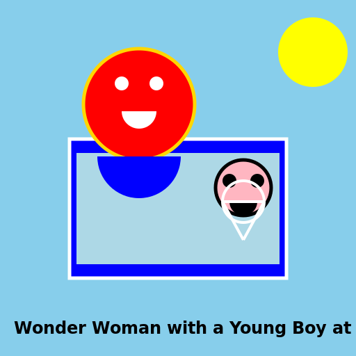 Wonder Woman Lynda Carter with a Young Boy at the Pool - DrawGPT