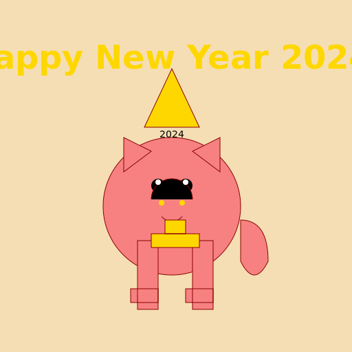 Greeting for a Good Year 2024 with a Little Pig - DrawGPT