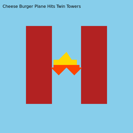 Cheese Burger Plane Hits Twin Towers - DrawGPT