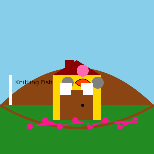 House on a Hill with a Lonely Girl, Old Parents, and Knitting Fish - DrawGPT