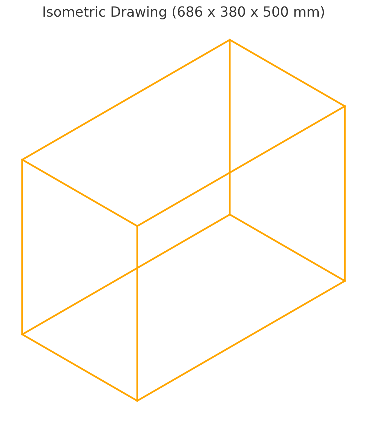 Isometric Drawing - 686 x 380 x 500 - DrawGPT