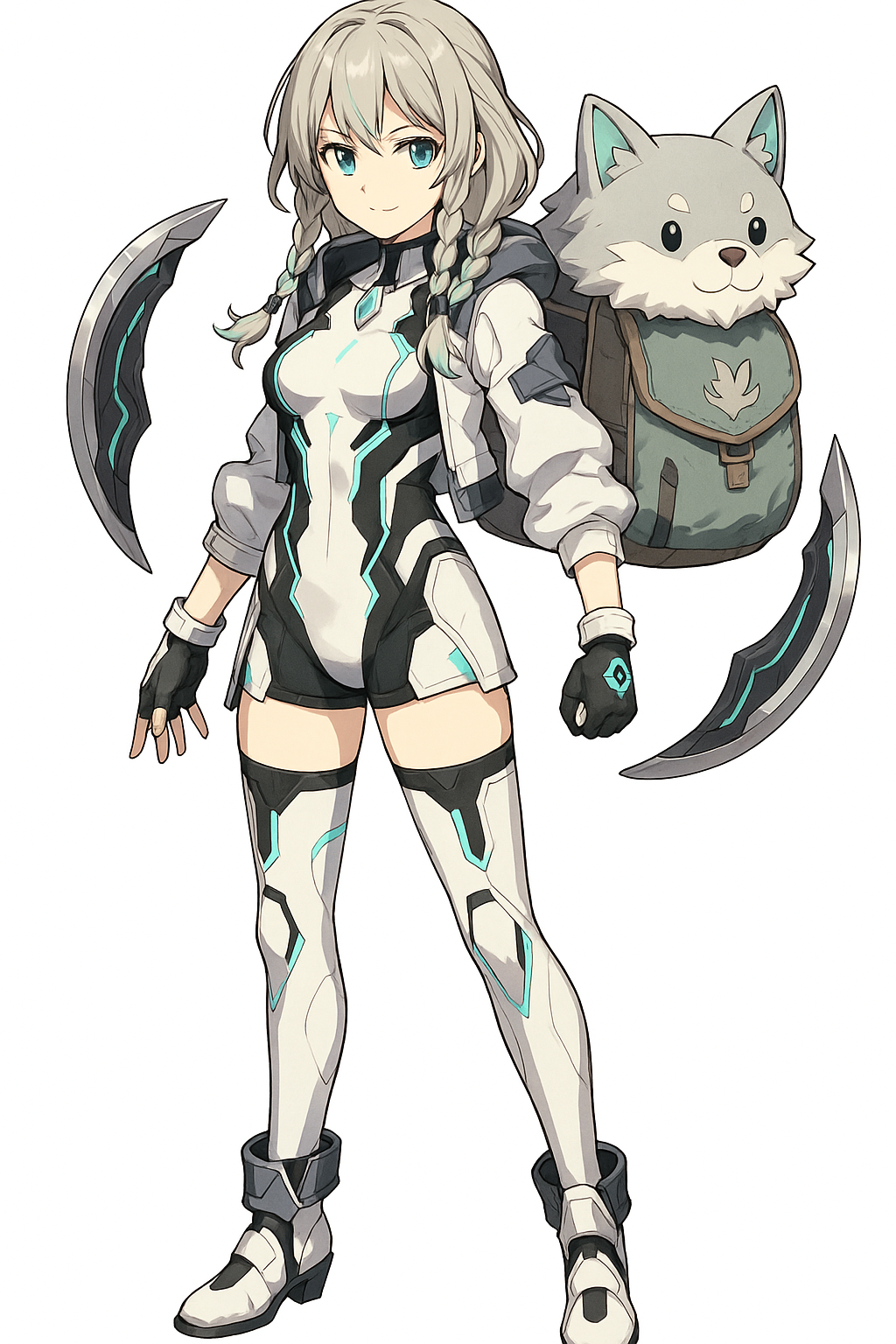 Futuristic Anime Girl with Wolf Backpack - DrawGPT