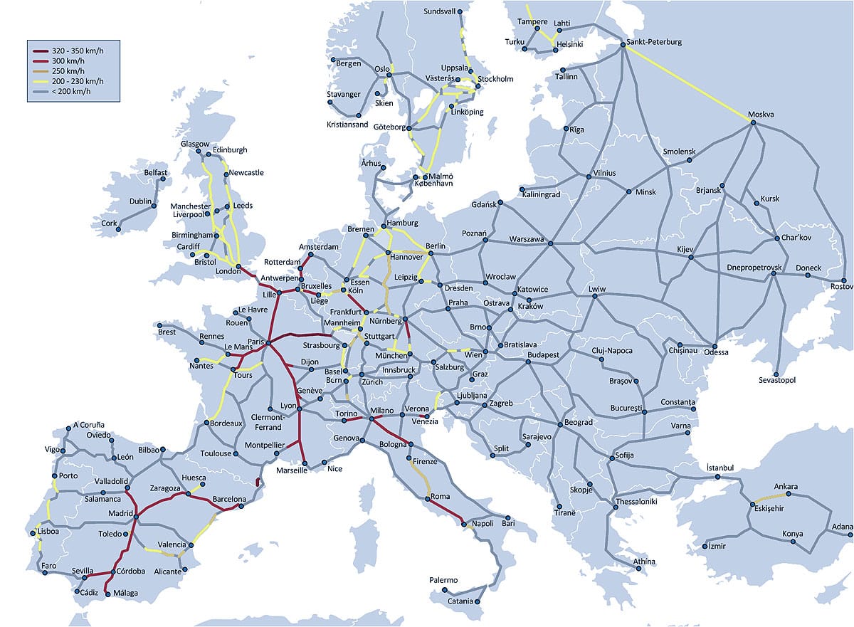 Rail Map of Europe - DrawGPT