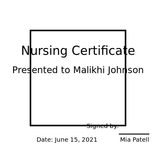 Nursing Certificate for Malikhi Johnson - AI Prompt #21449 - DrawGPT