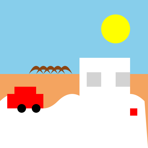 Casa en la Playa with a Red Car on the Right - DrawGPT