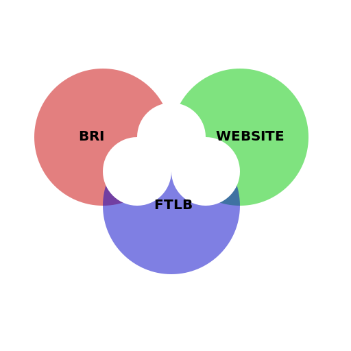 Venn Diagram of FTLB, WEBSITE, and BRI - DrawGPT