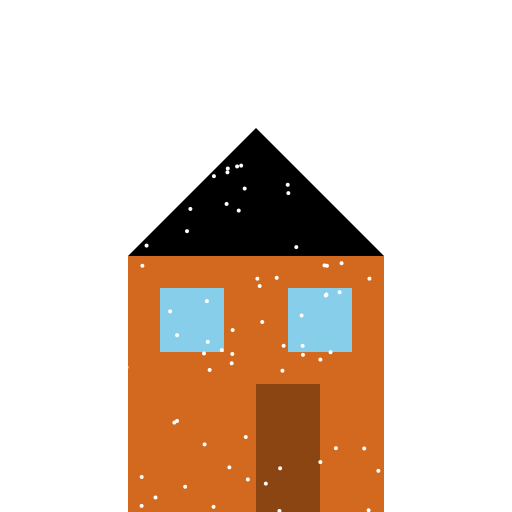 House with Door, 2 Windows, and Roof with Falling Snow - DrawGPT