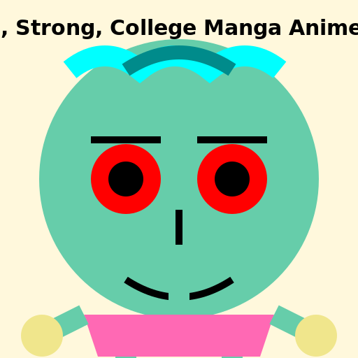 Cute, Strong, College Manga Anime Girl with Dark Cyan Hair, Red Eyes, and Horns - DrawGPT