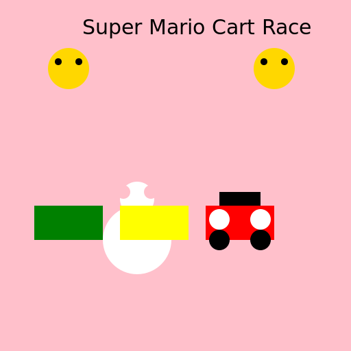 Super Mario on a Unicorn, riding in a super Mario cart race against others. - DrawGPT